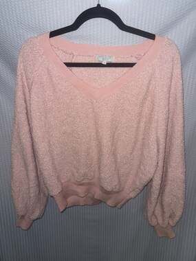 Warm & Cozy Lifestyle Pink V-Neck Long Sleeve Knit Pullover Sweater Size S
